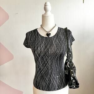 Vintage‎ Black Sequin Top 90s Glam Sparkle Retro Y2K 2000s Small